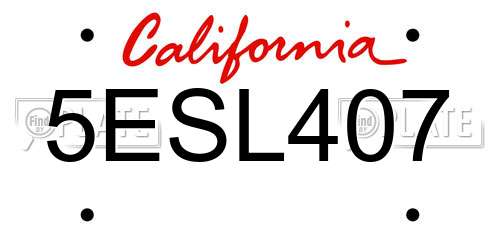 5ESL407 California License Plate