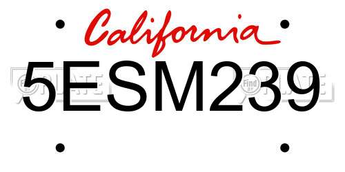 5ESM239 California License Plate