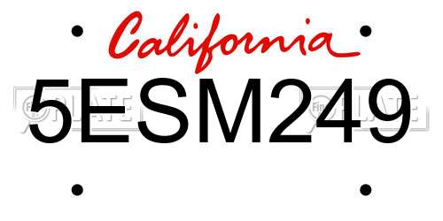 5ESM249 California License Plate