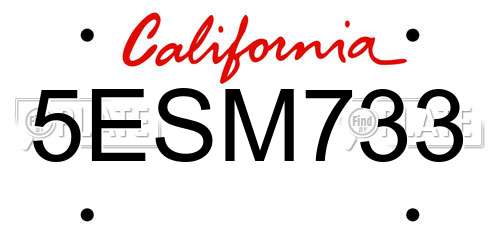 5ESM733 California License Plate
