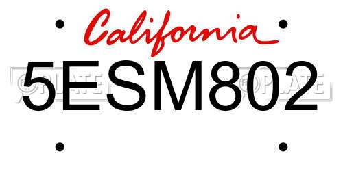 5ESM802 California License Plate