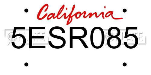 5ESR085 California License Plate