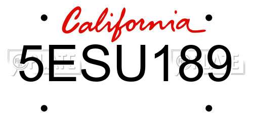 5ESU189 California License Plate