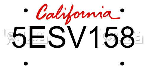 5ESV158 California License Plate