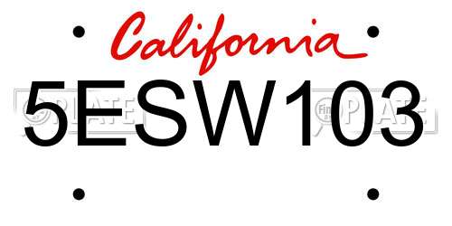 5ESW103 California License Plate