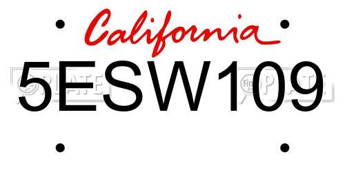 5ESW109 California License Plate