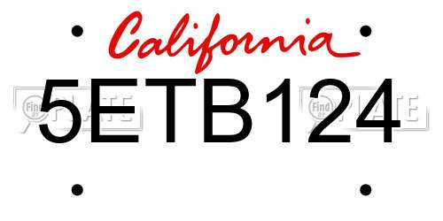 5ETB124 California License Plate