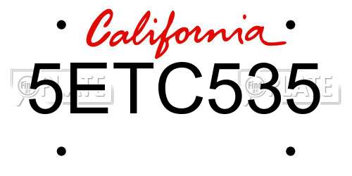 5ETC535 California License Plate