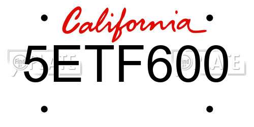 5ETF600 California License Plate