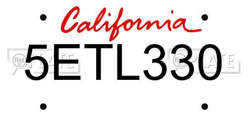 5ETL330 California License Plate