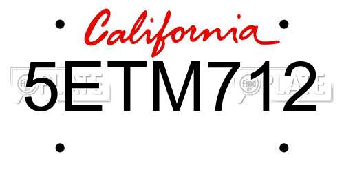 5ETM712 California License Plate