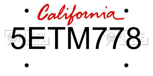 5ETM778 California License Plate