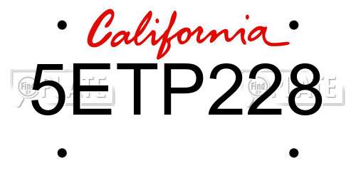 5ETP228 California License Plate
