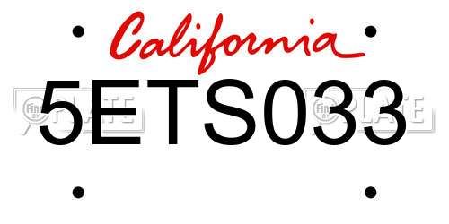 5ETS033 California License Plate