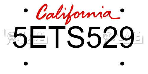 5ETS529 California License Plate