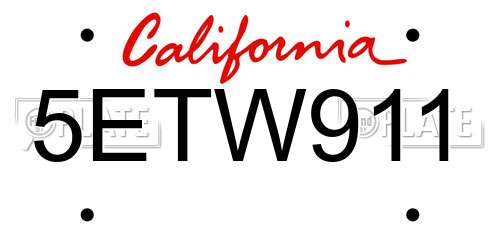 5ETW911 California License Plate