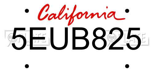 5EUB825 California License Plate