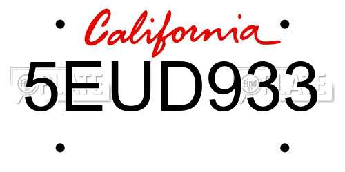 5EUD933 California License Plate