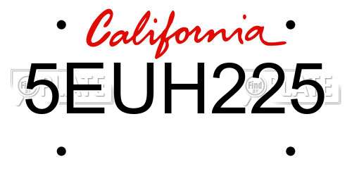 5EUH225 California License Plate