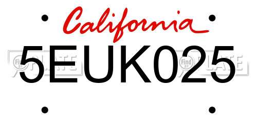 5EUK025 California License Plate