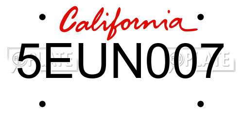 5EUN007 California License Plate
