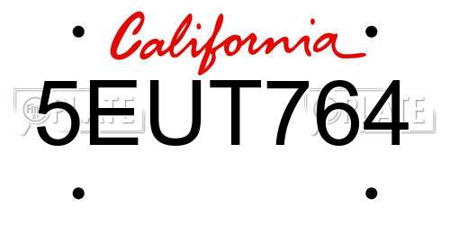 5EUT764 California License Plate