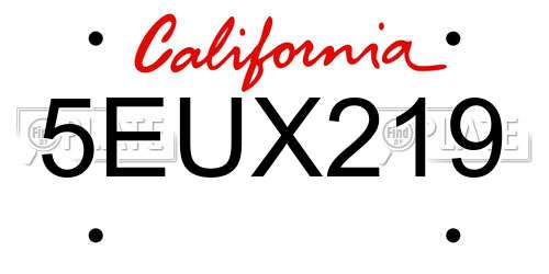 5EUX219 California License Plate