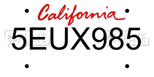 5EUX985 California License Plate
