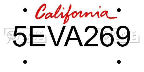 5EVA269 California License Plate