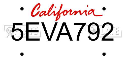 5EVA792 California License Plate