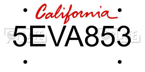 5EVA853 California License Plate