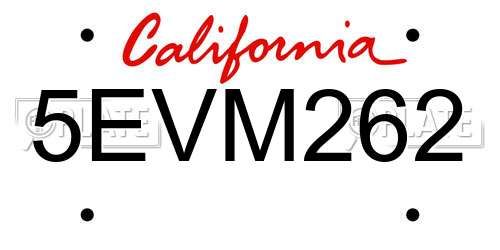 5EVM262 California License Plate