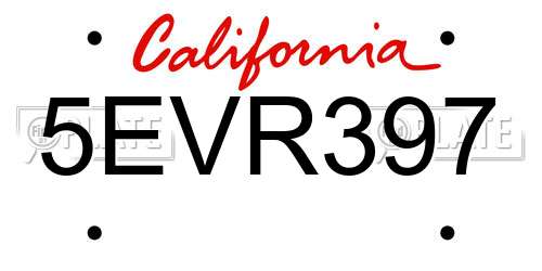 5EVR397 California License Plate