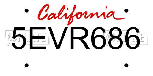 5EVR686 California License Plate
