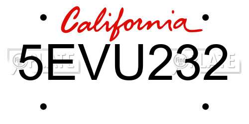 5EVU232 California License Plate