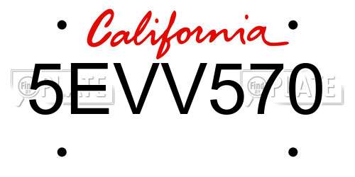 5EVV570 California License Plate