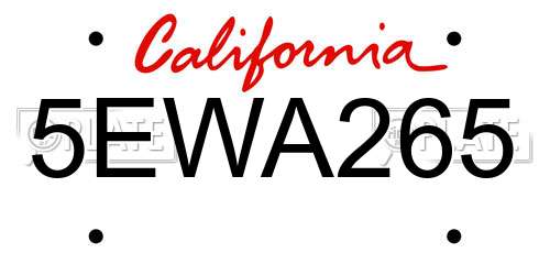 5EWA265 California License Plate