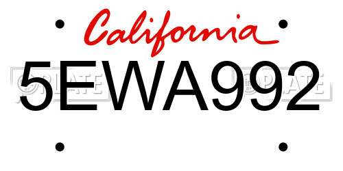 5EWA992 California License Plate