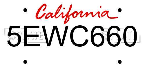 5EWC660 California License Plate
