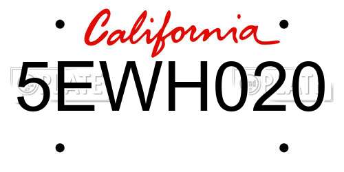 5EWH020 California License Plate
