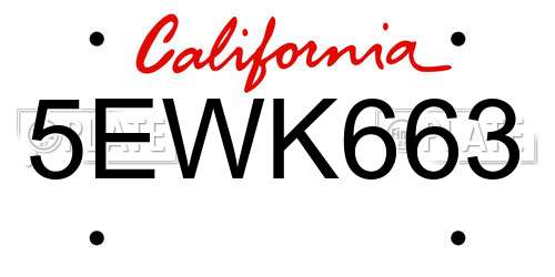 5EWK663 California License Plate