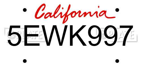 5EWK997 California License Plate