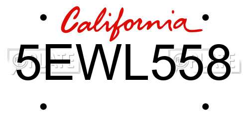 5EWL558 California License Plate