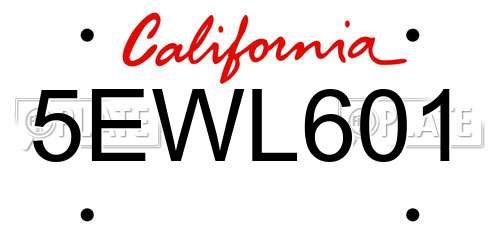 5EWL601 California License Plate