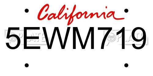 5EWM719 California License Plate