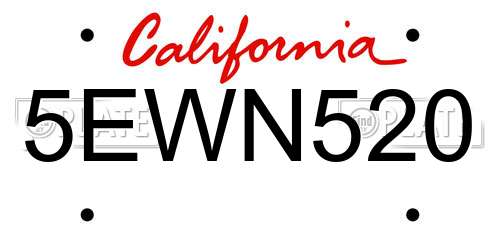 5EWN520 California License Plate