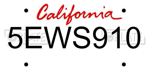 5EWS910 California License Plate