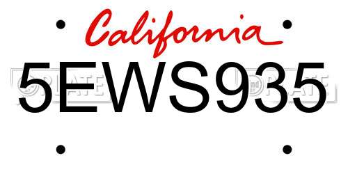 5EWS935 California License Plate