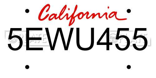 5EWU455 California License Plate