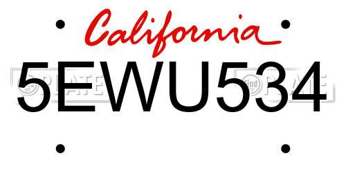 5EWU534 California License Plate